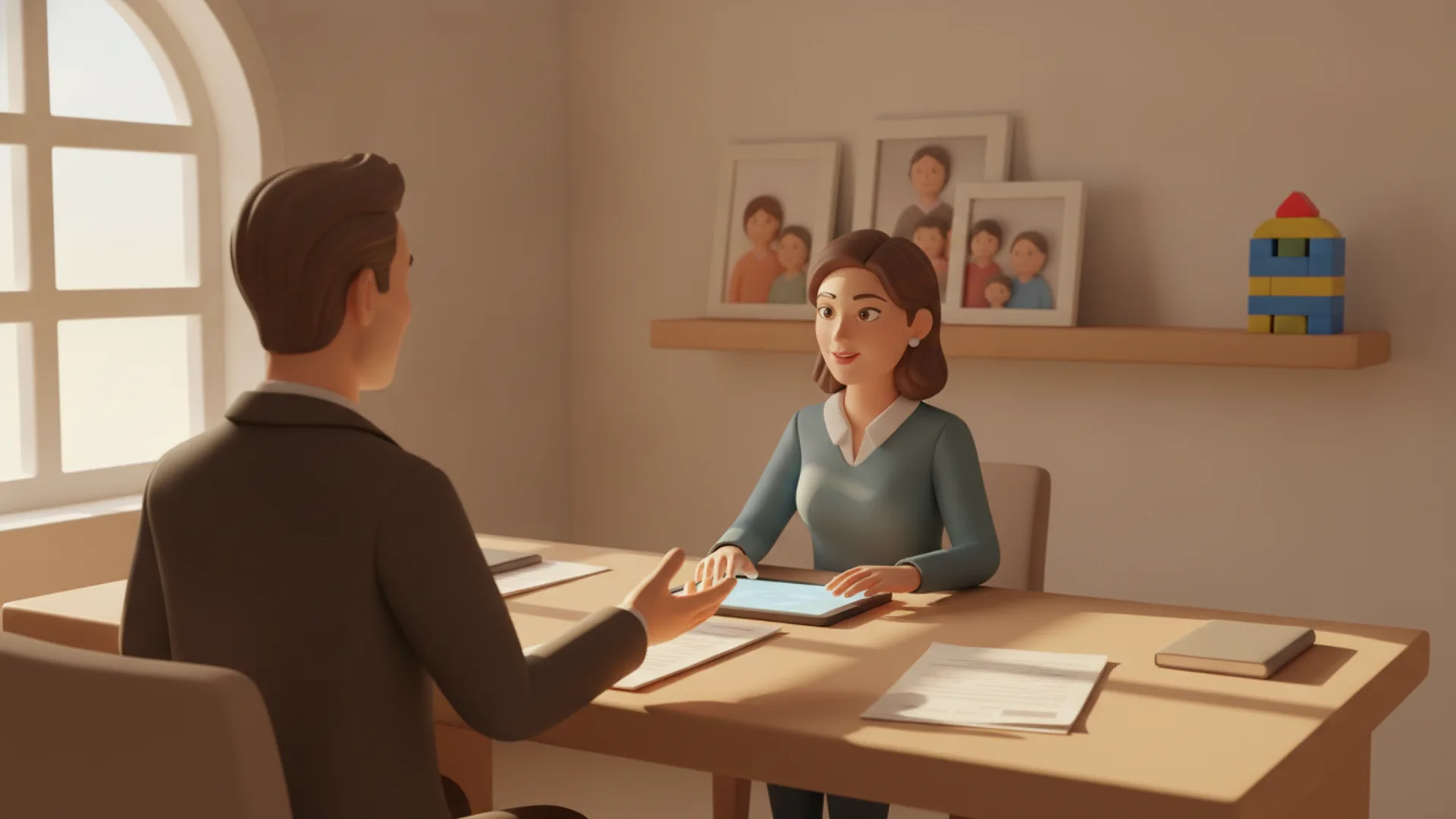 Un asesor financiero revisa documentos con un cliente en un escritorio durante una consulta personalizada.